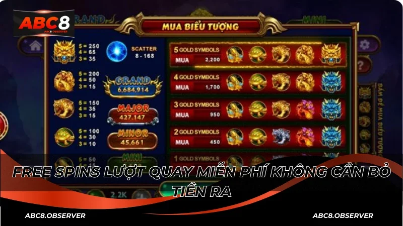Free Spins lượt quay miễn phí không cần bỏ tiền ra