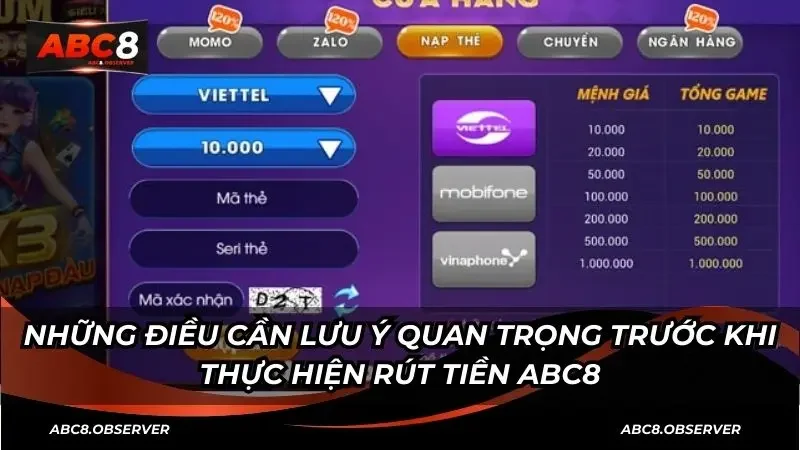Những điều cần lưu ý quan trọng trước khi thực hiện rút tiền ABC8